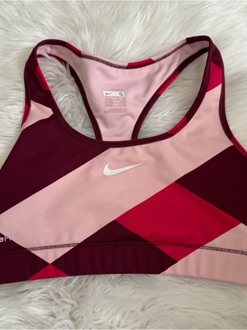 Nike Pink Burgundy Geometric Racerback Sports Bra